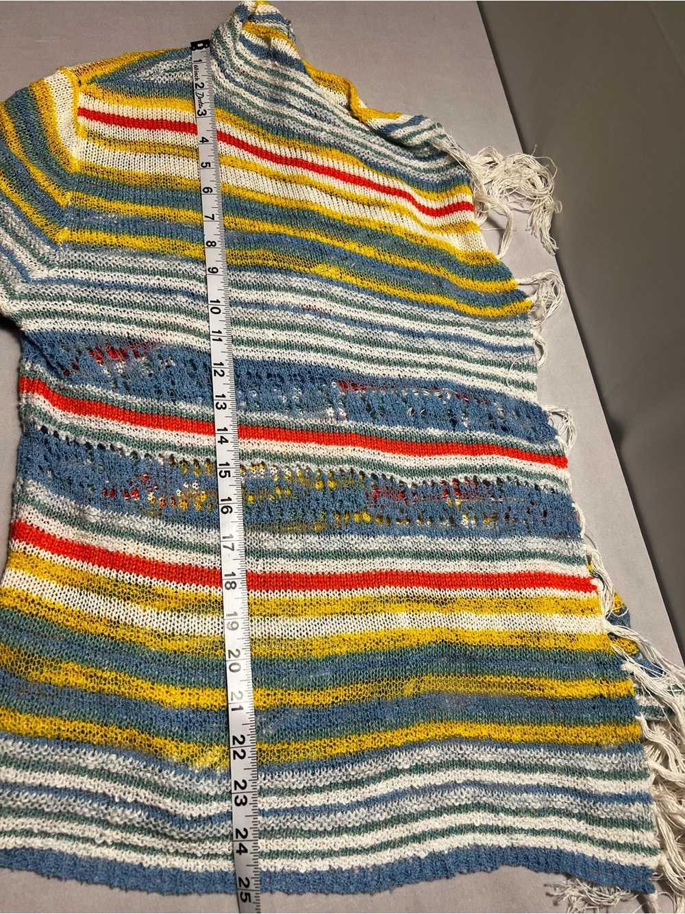 Ruby Rd. Multi-Color Striped Open-Front Fringe Sweater Poncho - Picture 4 of 6